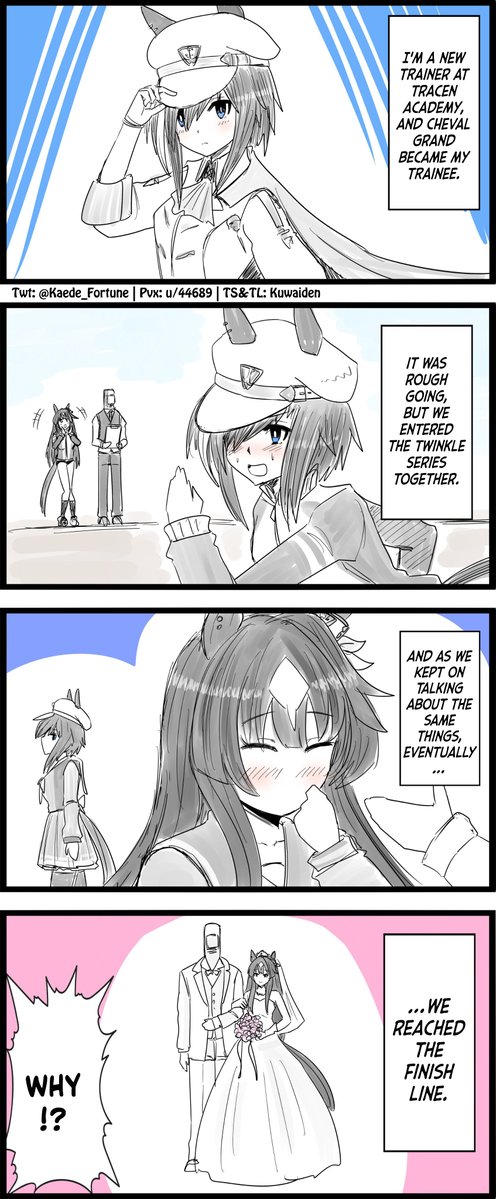 Kuwaiden's tweet photo. T: "I don't know...We just talked a lot..." by @kaede_fortune 
Caption: Of course, the thing they talked about a lot was "Cheval Grand".

Rare Verxina win...I think.

#ウマ娘 #Umamusume 
#ウマ娘英訳 #UmaTranslations https://t.co/5GvXgoYlhY
