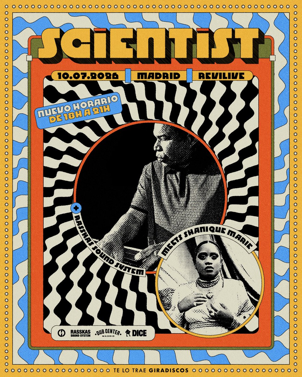 giradiscos's tweet photo. El concierto de @dubbscientist meets @Shanmariemusic en Madrid cambia de horario: empezará a las 18h para no coincidir con el partido de España.

Sentimos los inconvenientes que este cambio de última hora pueda causar ya agradecemos vuestra comprensión ante esta situación. https://t.co/K8DoCRde1k