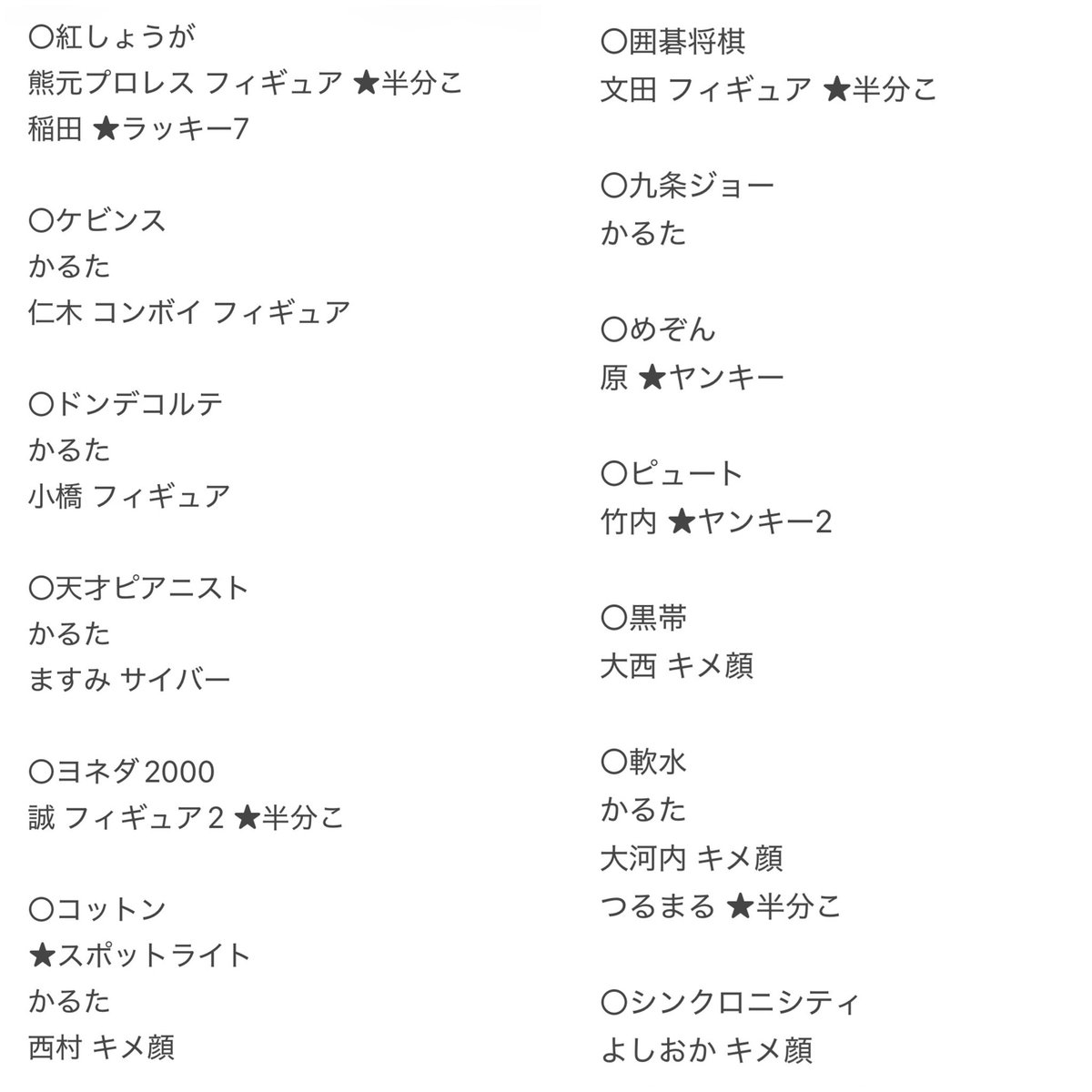 1102lcd's tweet photo. 【交換】 よしもとコレカ 7th

【求】 ロングコートダディ

【譲】 画像参照

〇郵送 ＞ 福岡劇場にて手渡し
〇★は同種交換のみ

枚数調整のためお返事にお時間いただく可能性があります
DM気付きづらいためリプライでお願いします https://t.co/E0pStaBiSP