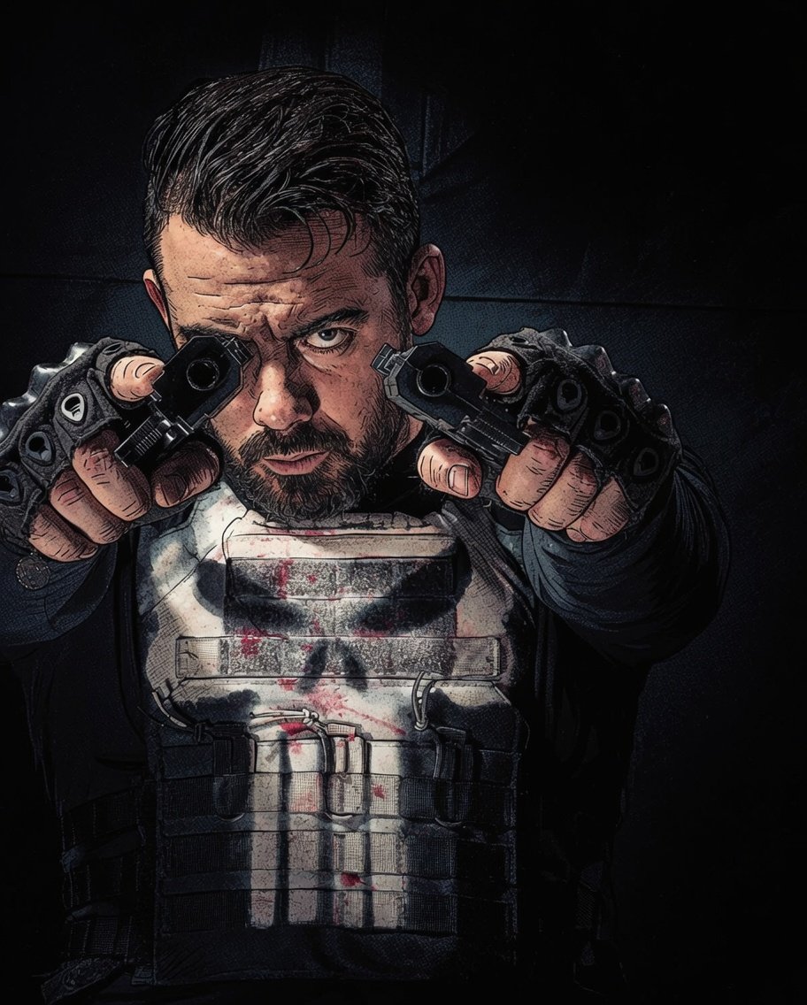 _MathieuLD's tweet photo. Mon Cosplay de Franck Castle alias le Punisher. Version réelle et version comics 
#franckcastle #punisher #comics #marvel #punishercosplay https://t.co/aTUaXOpB0z