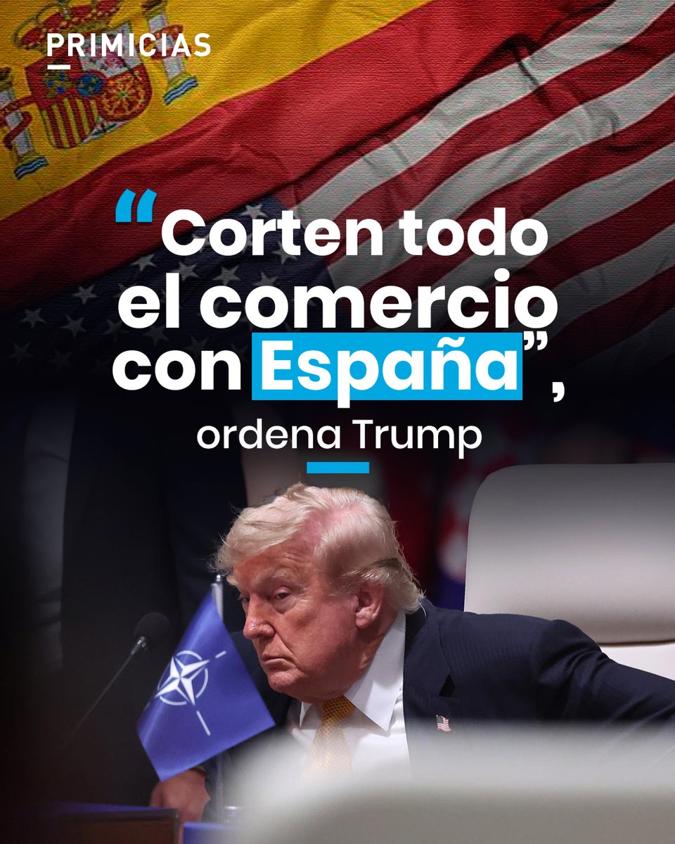Primicias's tweet photo. "España es un socio pésimo en la OTAN. No participan, no pagan. No quiero tener nada que ver con España", dijo el presidente Donald Trump en la Cumbre de la OTAN en Turquía.
https://t.co/Lh4J0nWHuQ https://t.co/JgcAF3VPob