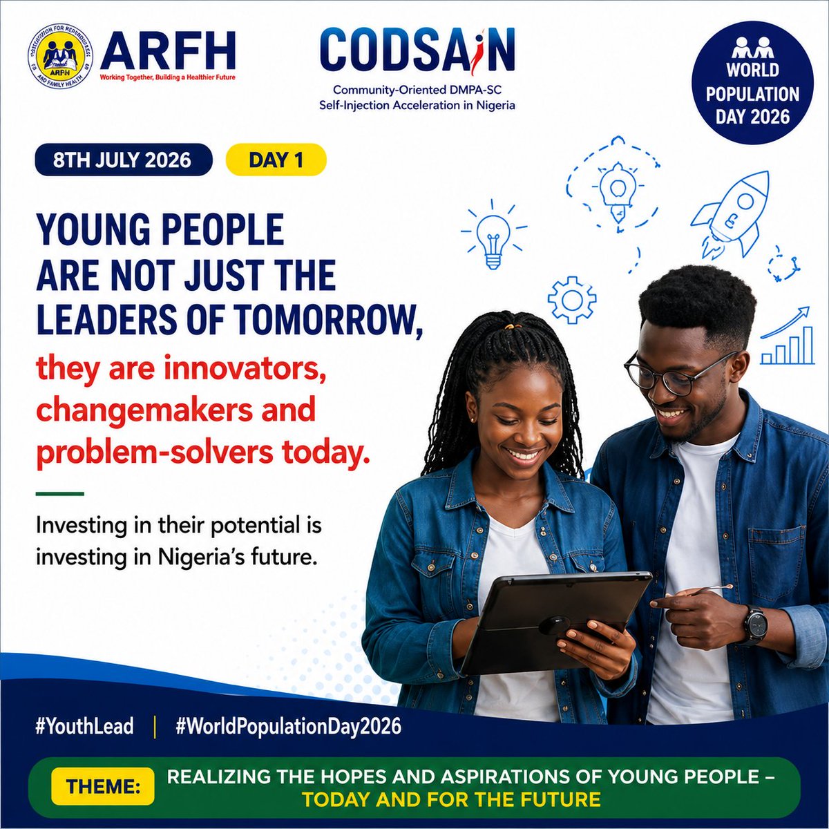 ARFHng's tweet photo. Countdown to #WorldPopulationDay2026

The future is built by investing in young people today. Let's empower every young person to learn, lead, innovate, and thrive.

💬 What's one piece of advice you'd give your younger self?

#RealizingOurAspirations #YouthLead #ARFH https://t.co/YS15cF4Sn9