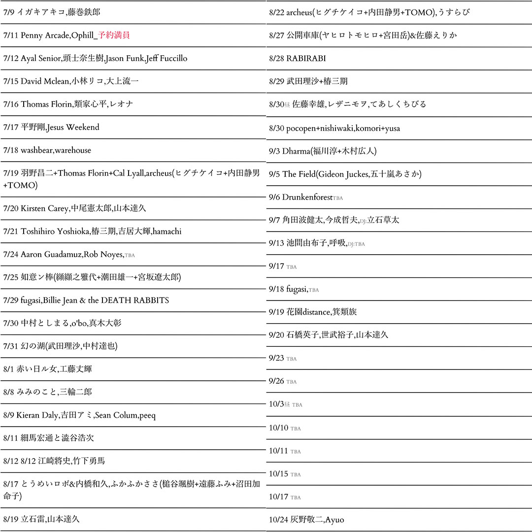 ftftftf_pr's tweet photo. 今後の予定④ https://t.co/WJUOj3owZQ
8/17 とうめいロボ&amp;内橋和久,ふかふかささ(槌谷颯樹+遠藤ふみ+沼田加命子)
8/19 立石雷,山本達久
8/22 archeus(ヒグチケイコ+内田静男+TOMO),うすらび
8/27 公開車庫(ヤヒロトモヒロ+宮田岳)&amp;佐藤えりか
8/28 RABIRABI
8/29 武田理沙+椿三期 https://t.co/ZLW9qoUT3X