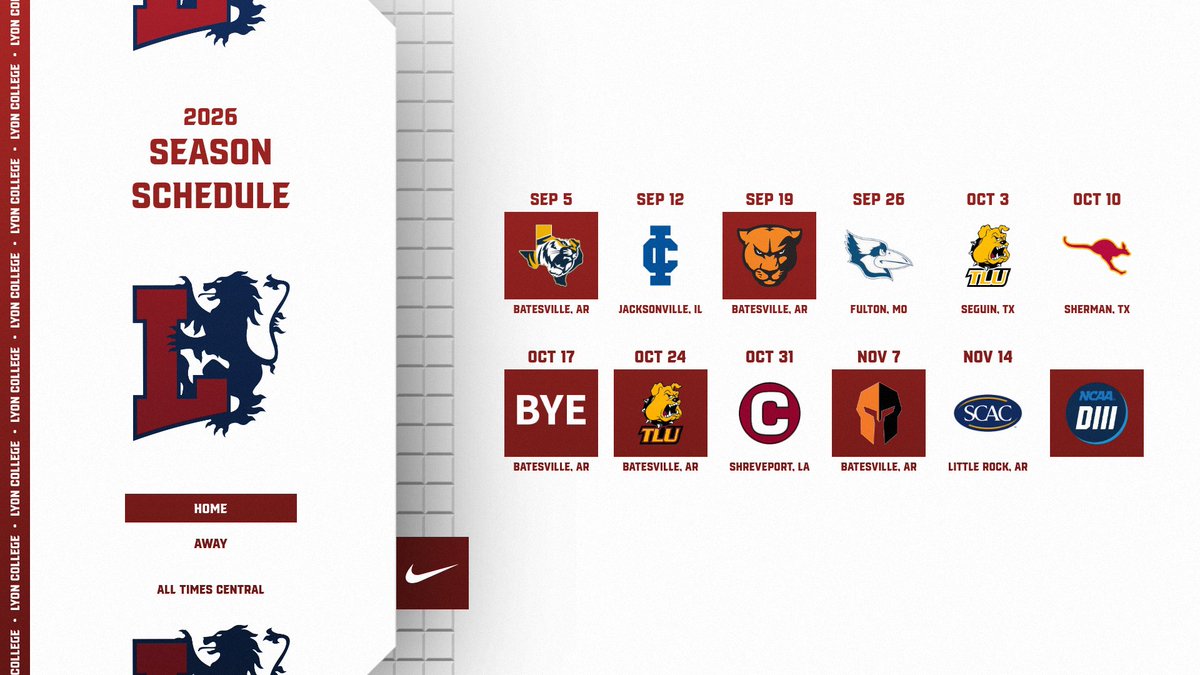 LyonScotsFB's tweet photo. 2026 LYON COLLEGE FOOTBALL SCHEDULE

Games times are TBA.

Come support your Scots as they compete in 2026!

#LyonWay #FastandFurious #d3fb https://t.co/JC6eDSMsIm