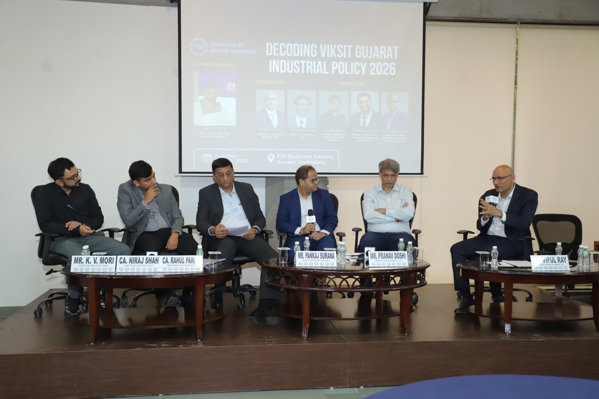 FGIGujarat's tweet photo. A successful knowledge session by FGI on "Decoding the Viksit Gujarat Industrial Policy 2026" brought together industry experts to discuss key policy provisions, incentives, and opportunities for business growth.

#FGI #IndustrialPolicy2026 #BusinessGrowth #GujaratIndustry https://t.co/gKMuXnlTRJ