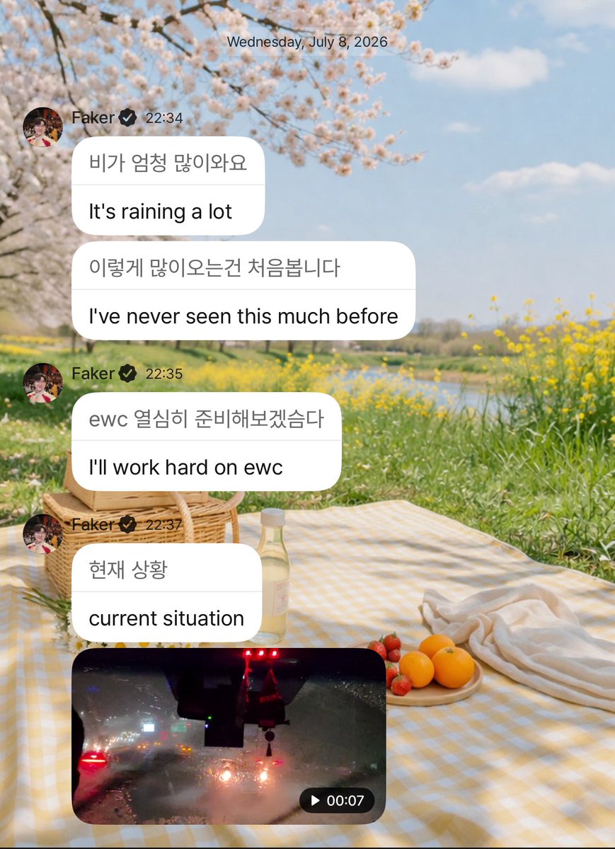 rideonFaker_'s tweet photo. 260708 🐈‍⬛💭

🥺🥺🥺 Please bring an umbrella with you. 

Let's come back stronger, King. 👑 
I am still proud that you tried your best 🥹💖

Take care, don't catch a cold. Eat healthy and sleep well. 

It's also raining here as well -- the tears in my eyes. 😔 https://t.co/exPSkdYlQz
