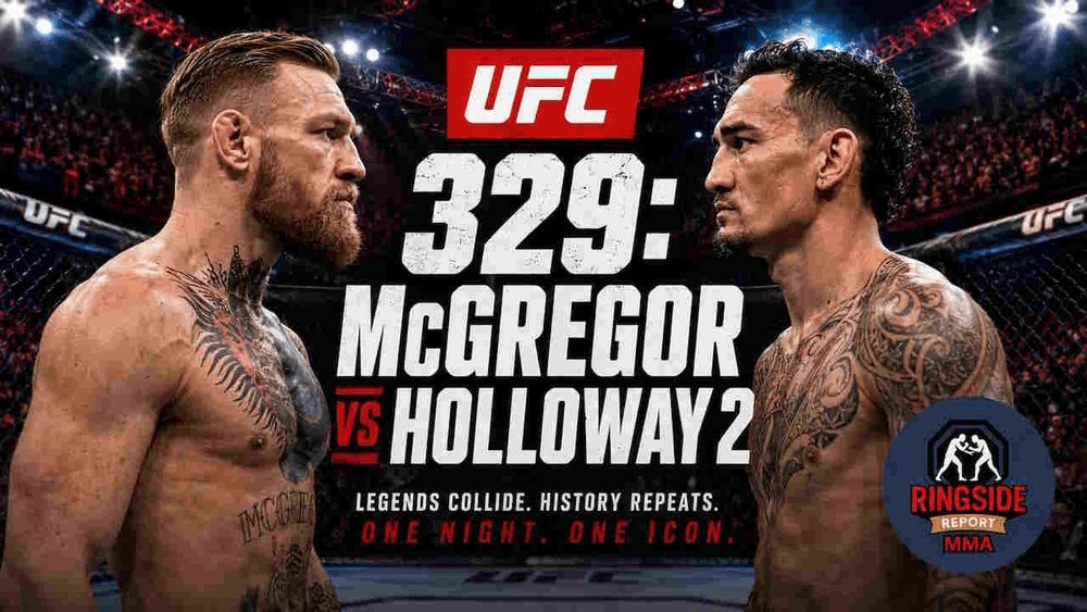 RingsideReport's tweet photo. 13 years later. Two former champs. One unfinished fight. UFC 329: McGregor vs Holloway 2 is set for July 11, 2026. Here is what it actually means. #MMA #UFC #RingsideReport https://t.co/adO6vYyYar