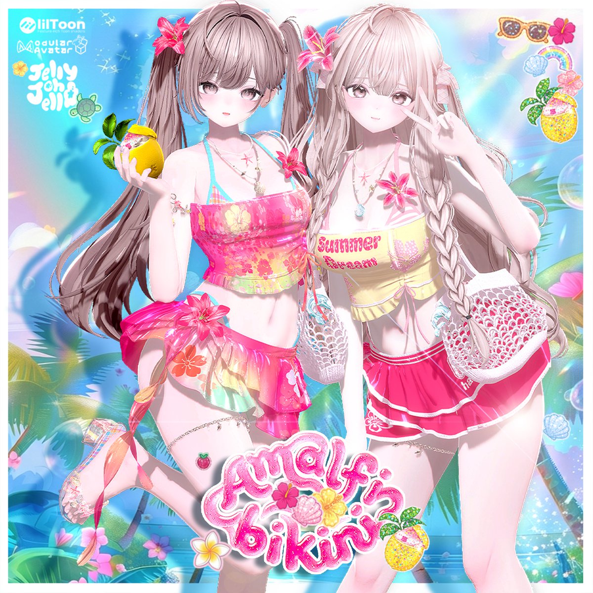 jellyojello_vrc's tweet photo. 🌺Amalfi Bikini🌺 発売＆セール日程が確定しました！
発売後〜7/12(日)の夜まで、最大55%オフの
最安値890円セールを実施します！ლ(╹◡╹ლ)
短い期間のセールなので、ぜひお見逃しなく拡散していただけると嬉しいです~~✨
あわせて、24時間限定の無料配布もお見逃しなく .!
https://t.co/AHs1gAFC4S https://t.co/CbitfbAzbT