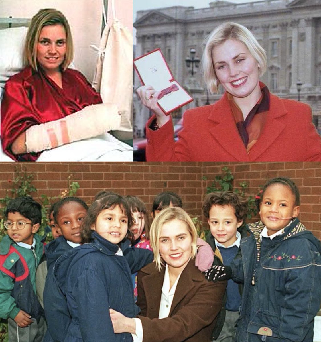 Perky_43's tweet photo. 🚨 On this day in 1996, nursery worker Lisa Potts risked her own life to protect a class of three and four year olds from a machete-wielding attacker at St Luke's Primary School in Wolverhampton.

Horrett Campbell, a paranoid schizophrenic who had been planning the attack for two months, struck during a teddy bears' picnic, slashing three mothers waiting outside before turning on the children and 21-year-old Potts, who shielded youngsters under her long skirt as she grabbed and carried them to safety.

She suffered serious injuries to her head, back and both arms, with her arm almost severed, while three children were also hurt, including four-year-old Francesca Quintyne, who needed two metal plates to hold her jaw together.

Potts was awarded the George Medal for bravery by the Queen in 1997, and went on to found the charity Believe to Achieve, before retraining as a nurse and eventually becoming a specialist public health nurse.

In 2022 she became the first Freewoman of the City of Wolverhampton, and has since spoken about forgiving her attacker, who was detained indefinitely in a secure hospital. 

Source All About Great Britain.