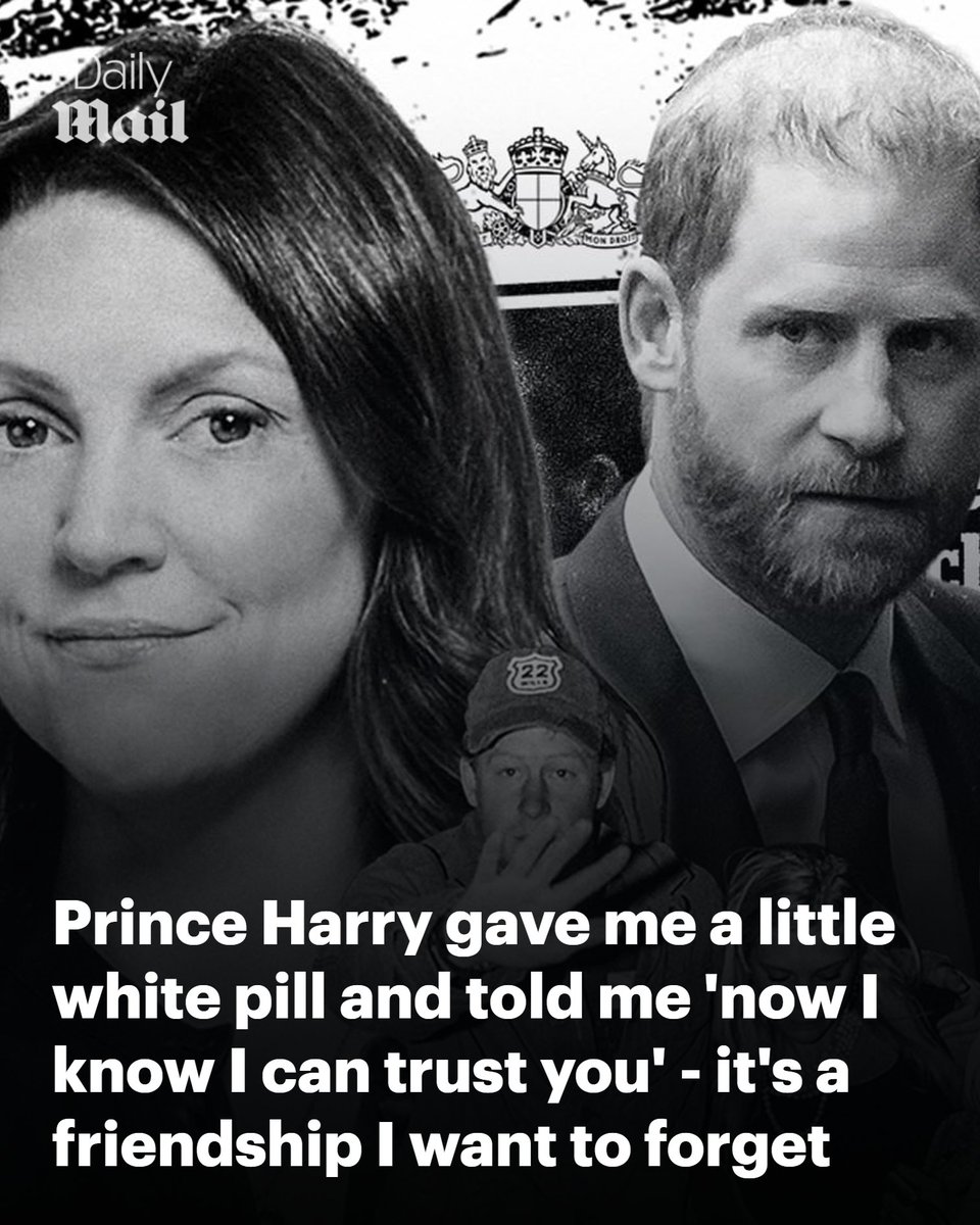 DailyMail's tweet photo. Prince Harry gave me a little white pill and told me 'now I know I can trust you' - it's a friendship I want to forget. Read more: https://t.co/PwBEbvgqEE https://t.co/maggQnixRJ