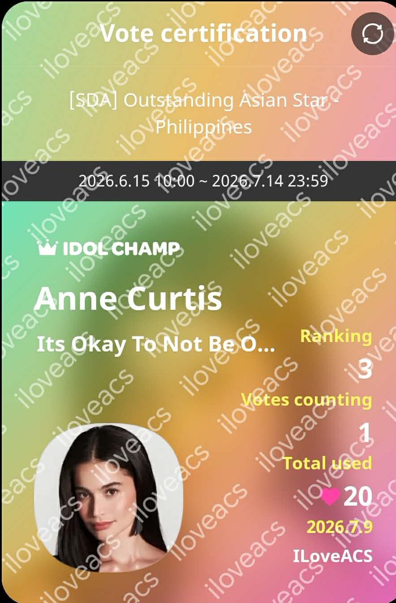 martina_rampage's tweet photo. Ate Anne! 🥰 Watching ads every day just to earn more Chamsims, making another IDOL CHAMP account on my other device, and even borrowing my mom's phone to create one more account, all just to vote for you. Every heart is worth it. Love you always! 🥹 @AnneCurtisSmith #fAnneatics https://t.co/Vey6k7fMBn