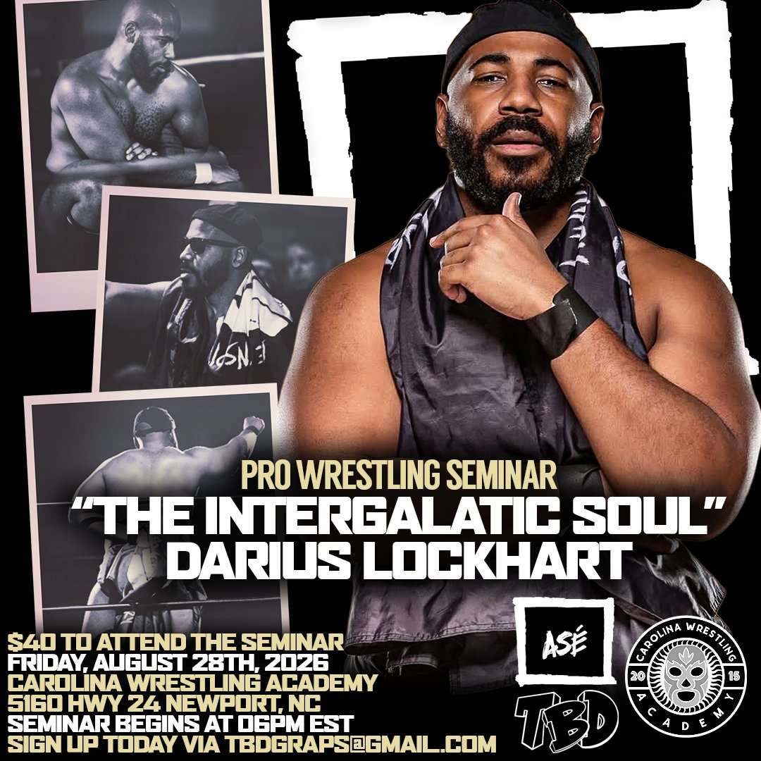 TBDGraps's tweet photo. 🚨 SEMINAR ANNOUNCEMENT! 🚨

Ahead of @DLockPro making his TBD Wrestling debut in a special one-on-one match against @DarianBengston on August 29th at "A Tale Of 2 Citiez". We're happy to announce a special Pro Wrestling Seminar with "The Intergalactic Soul" and the owner of @ASEWrestling, Darius Lockhart.

Darius brings thirteen years of experience to this seminar, with a firm grasp on technical wrestling as well as how to present yourself inside of the squared circle. This is a rare opportunity to sit under his learning tree and learn from someone who has worked across the country and overseas.

The seminar will cost $40 for wrestlers to attend, and to reserve your spot today, you'll need to email: tbdgraps@gmail.com

Friday, August 28th, 2026
Carolina Wrestling Academy
5160 HWY 24 Newport, North Carolina
Seminar Begins At 6 PM EST
Reserve Your Spot Today: tbdgraps@gmail.com