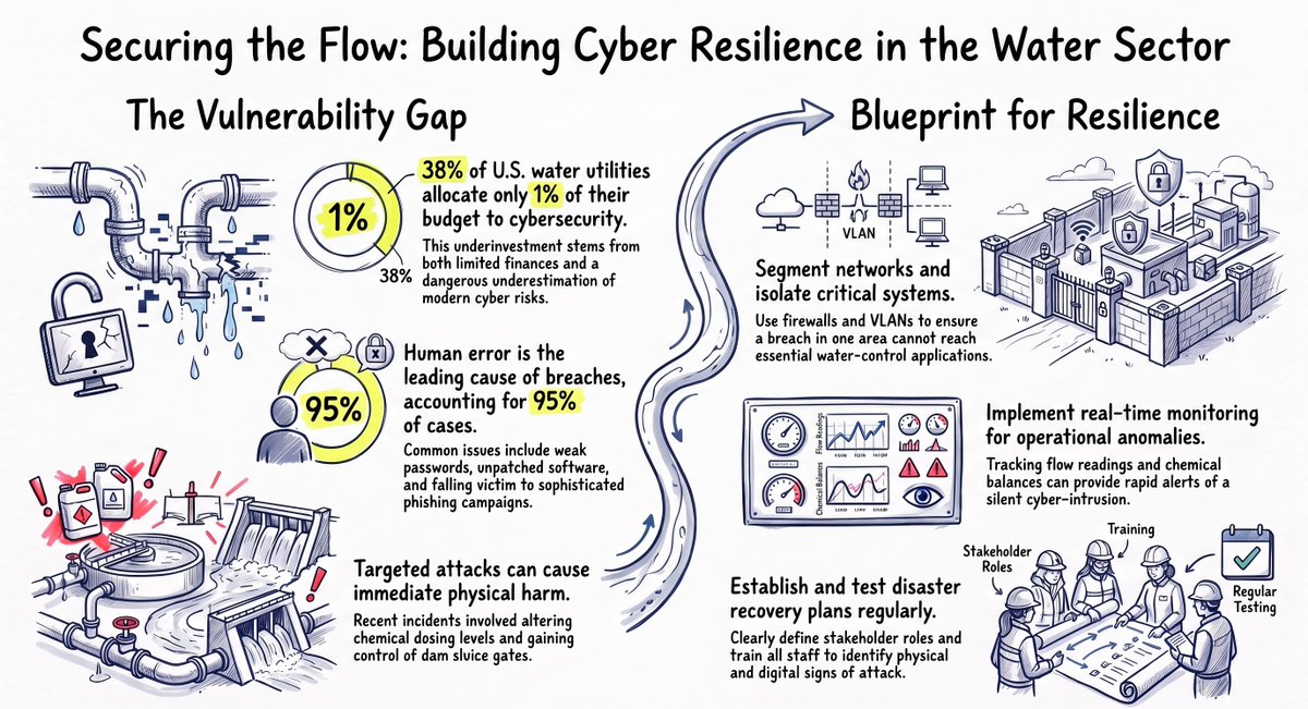 HackbookAI's tweet photo. Cyber threats to the water sector are evolving rapidly as utilities transition from manual operations to increasingly automated and digital environments https://t.co/djopOYkKsu