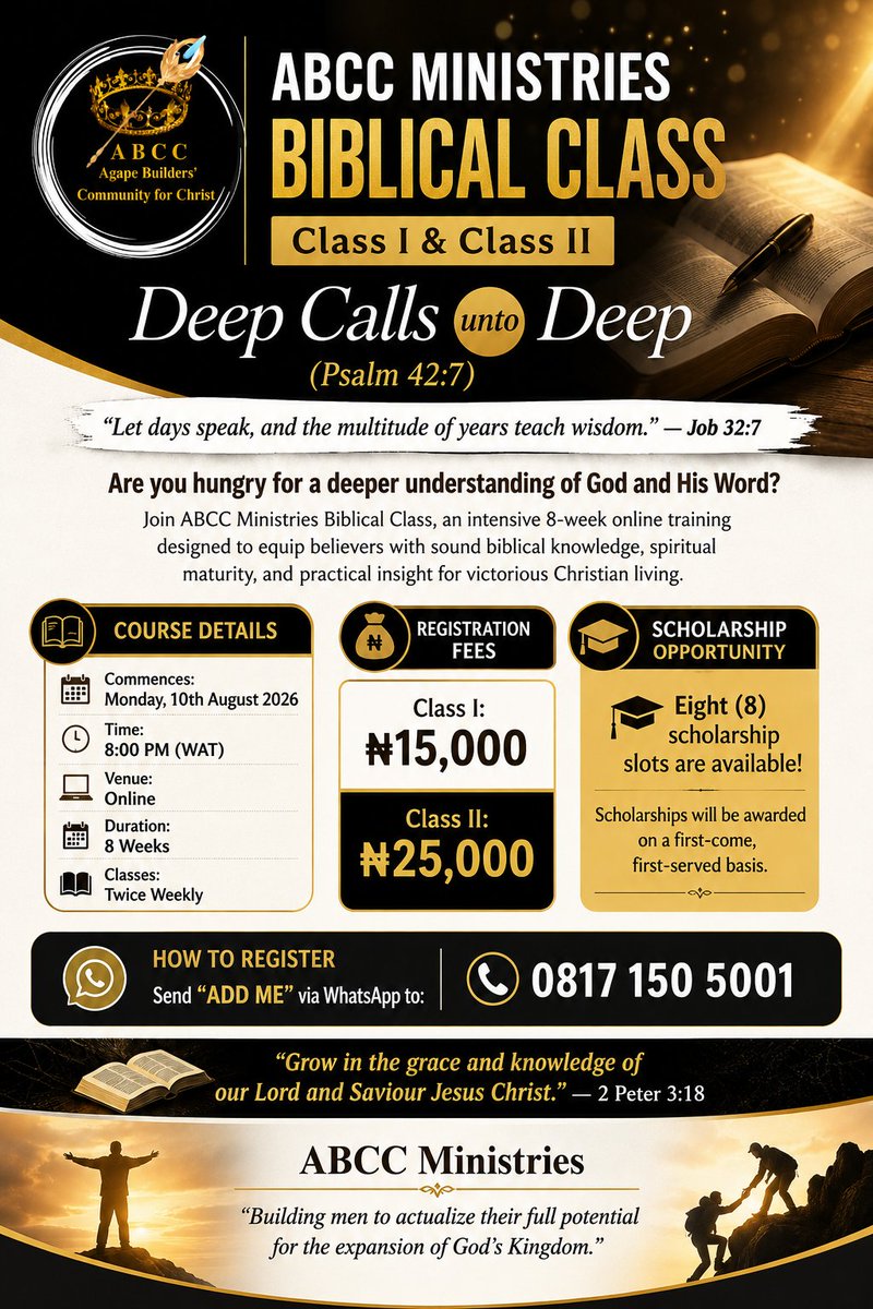 john_olorun_Ab's tweet photo. This is one of those classes you never knew you needed.  
Sign up and join us to learn about God.  
#ABCCMinistry https://t.co/aS6AMIvUTN