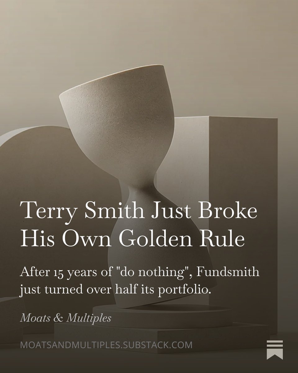 moats_multiples's tweet photo. After years of "buy good businesses, don't overpay, do nothing," Terry Smith just did… a lot. 12 buys, 13 sells, and a new appetite for activity.

Has one of quality investing's greats lost his nerve? My take on it below:
https://t.co/OABXWkd9yE https://t.co/mCUKWUvnC6