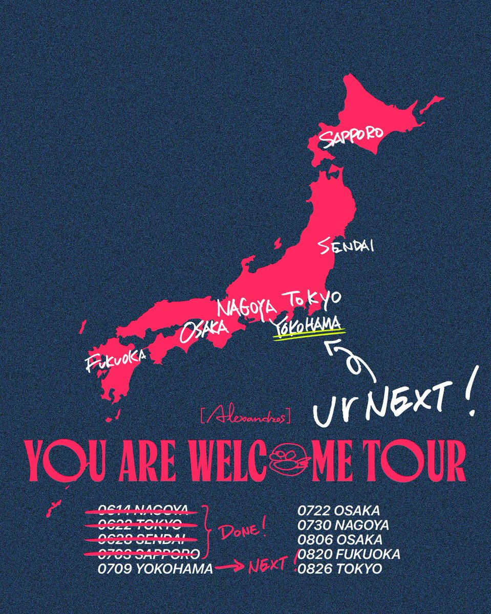 alexandroscrew's tweet photo. 【本日はこちら】

2026.7.9
YOU ARE WELCOME TOUR
at KT Zepp Yokohama

OPEN 18:00 / START 19:00
https://t.co/kVtnH7Cus8

#Alexandros #YAWTOUR https://t.co/7C156fDzBT