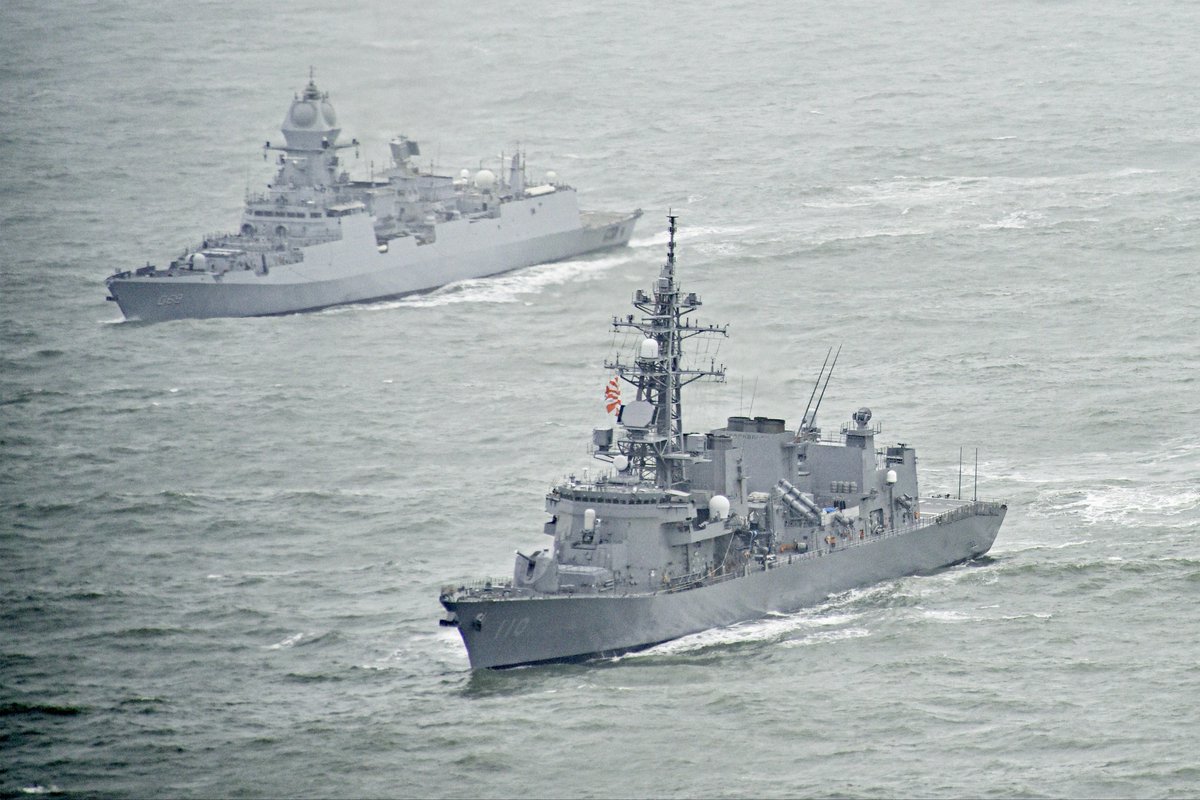 dipusaha665's tweet photo. 🇮🇳🇯🇵 Strengthening Maritime Partnership: JMSDF & Indian Navy Conduct PASSEX

JS Takanami (Takanami-class destroyer) made an operational turnaround at Mumbai and successfully conducted a Passing Exercise (PASSEX) with INS Surat (Visakhapatnam-class stealth guided-missile destroyer). 

This engagement highlights the growing interoperability and strategic trust between the Indian Navy and Japan Maritime Self-Defense Force (JMSDF) in the Indo-Pacific.

- JS Takanami (DD-110): Lead ship of the Takanami-class, equipped with advanced sensors, Harpoon missiles, torpedoes, and a 127mm gun. A versatile multi-role destroyer.
- INS Surat (D69): The fourth and final ship of the Visakhapatnam-class (Project 15B) — a highly capable stealth destroyer built under #AtmanirbharBharat. Armed with BrahMos, Barak-8, advanced radars, and more.
- PASSEX: Short but effective drills that improve coordination in communication, manoeuvres, and tactical procedures — vital for joint operations.

Such interactions are a practical demonstration of the India-Japan Special Strategic and Global Partnership and Quad maritime cooperation. They enhance readiness to keep sea lanes secure amid regional challenges.

Jai Hind! 🇮🇳  
Banzai! 🇯🇵

#IndianNavy #JMSDF #IndoPacific #PASSEX #AtmanirbharBharat