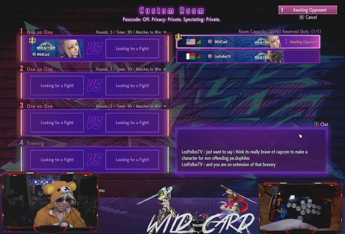 es_wildcard's tweet photo. Message from "lospollosTV" while learning how to play SF6 on my twitch stream chillin in my GF's cosplay onesie LOL.  Seriously though....I wonder what even triggered this. After I lost I figured I'd say gg and play a first to five. Dude needs a head check. #Streetfighter６ https://t.co/LZdkKjZNjX