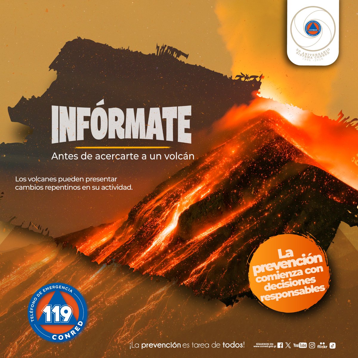 ConredGuatemala's tweet photo. 🌋 Tu seguridad es primero. Antes de acercarte a un volcán, consulta información oficial y respeta los perímetros establecidos.

¡La prevención es tarea de todos!

#SistemaCONRED #Volcanes https://t.co/vk0F1r59VY