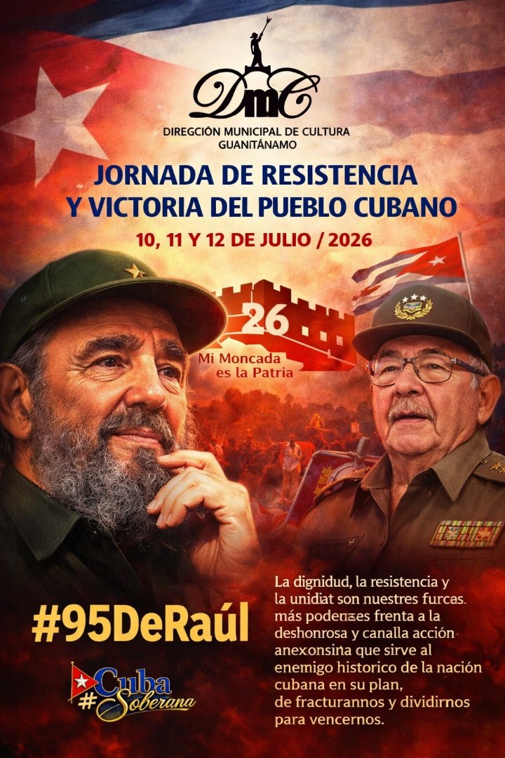 FrometaDelcy's tweet photo. #jornadaderesistenciayvictoria Los días 10, 11 y 12 de Julio, la Dirección Municipal de Cultura Guantánamo realizará un Programa de Actividades en saludo a la Jornada de Resistencia y Victoria del pueblo cubano. https://t.co/HLn0RYxZv9