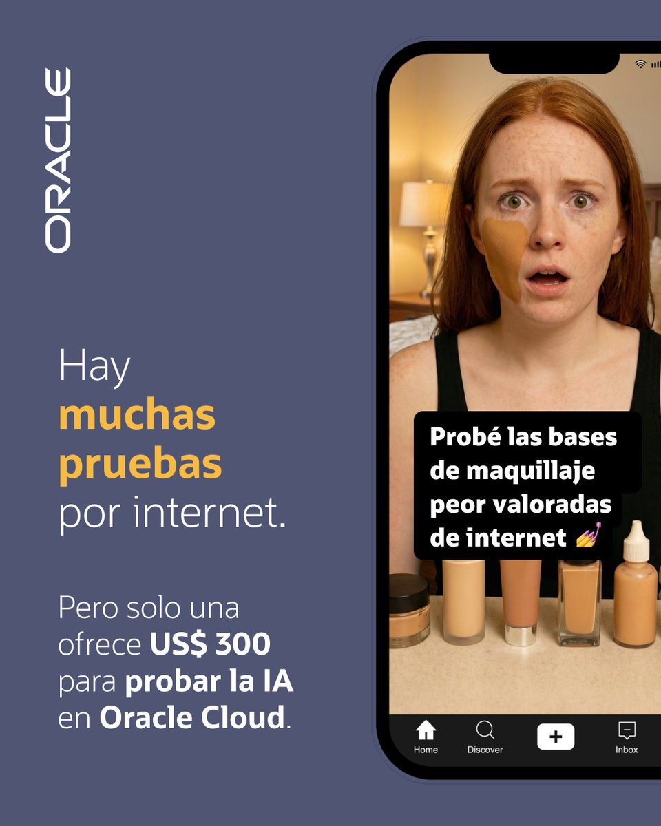 OracleLatam's tweet photo. Probar productos con pésimas reseñas tiene un encanto difícil de explicar. Lo entendemos perfectamente. 

Pero si trabajas con tecnología, hay un tipo de prueba con un retorno mucho mejor: el Modo Gratuito de Oracle Cloud ofrece US$ 300 en créditos para explorar IA de verdad. Este experimento vas a querer repetir: https://t.co/sFdVnU6ZBm

#OracleCloud #ModoGratuito #IA #OCI