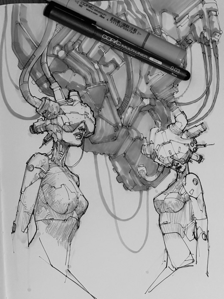 Hell_Inc's tweet photo. Sick Sisters - Ruiner
Pen and Copic marker sketch
@ruinergame 
#ruiner #noai #sketch #fanart https://t.co/ZRipwF6vPe