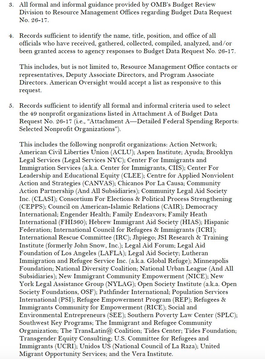 weareoversight's tweet photo. In May, OMB requested detailed spending reports on federal funding to 49 nonprofit organizations. We’re concerned this is part of a broader attack on civil society groups.

We FOIAed OMB for internal documents that could show why these groups were selected. https://t.co/k3Hh6q8ebl