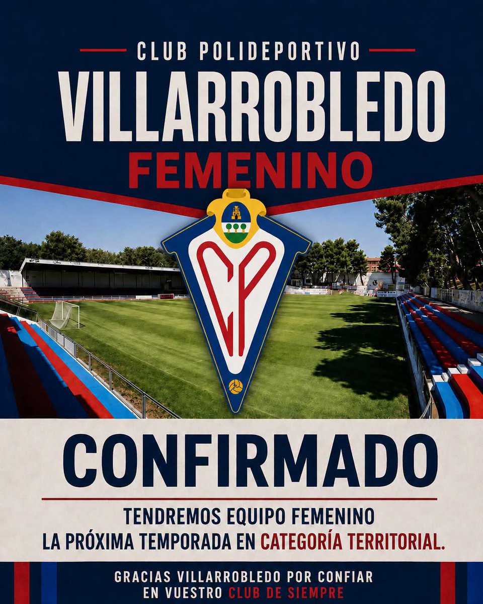 CPVillarrobledo's tweet photo. 🔴🔵 ¡ES OFICIAL! 🔴🔵
El CP Villarrobledo sigue creciendo y dando un paso más en su compromiso con el fútbol.
⚽💙 La próxima temporada contaremos con un equipo femenino que competirá en Categoría Territorial. https://t.co/ljOSa6TTfy