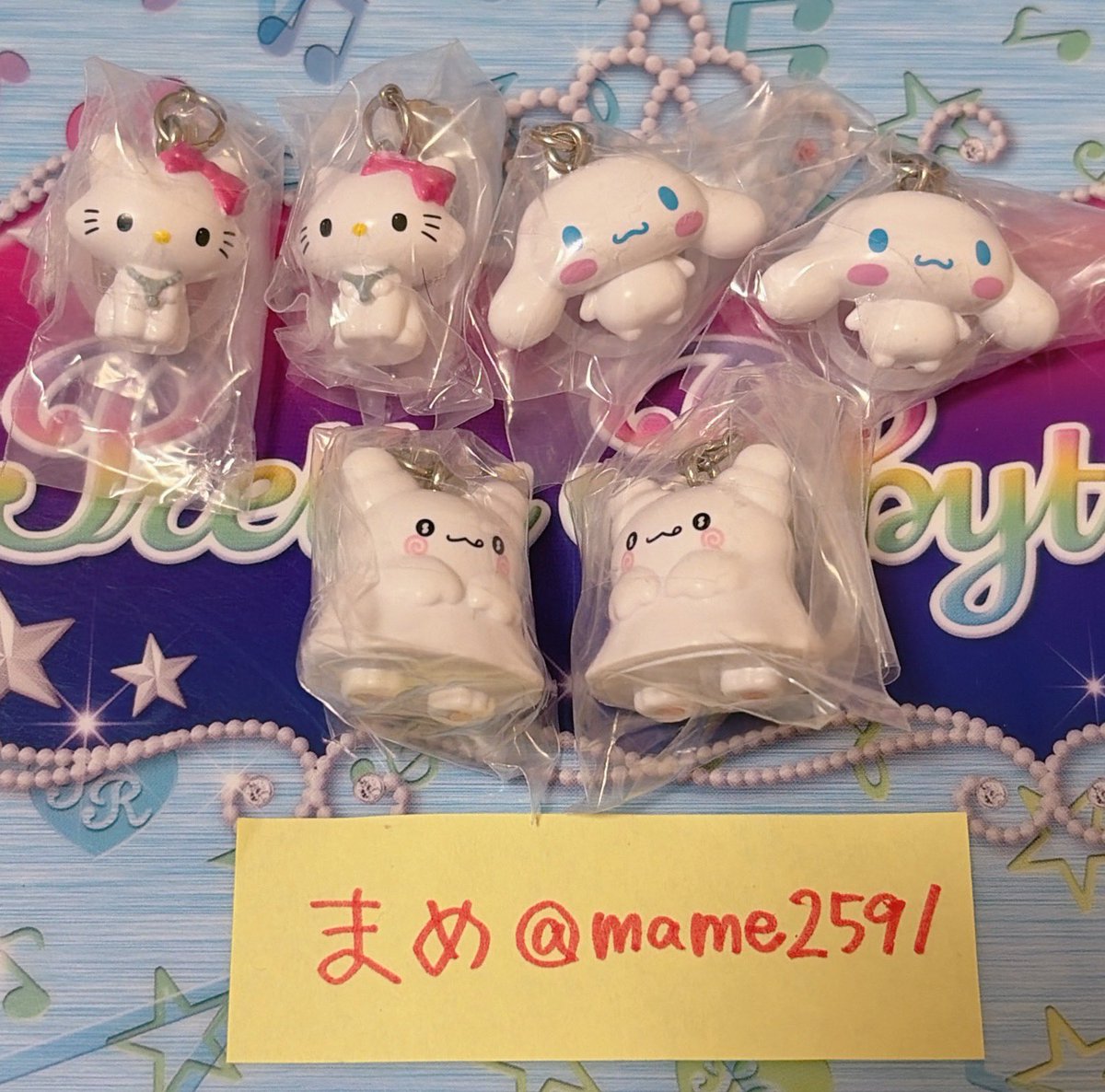 mame2591's tweet photo. 【交換/譲渡】サンリオキャラクターズ オールスター めじるしアクセサリー

☆譲
・チャーミーキティ×2
・シナモン×2
・はなまるおばけ×2

☆求
・しろうさ
・くろうさ(しろうさと同時同数のみ)
・定価

譲渡は2点〜
シナモンは交換のみ
郵送/都内手渡し https://t.co/QN8TnoHHnA