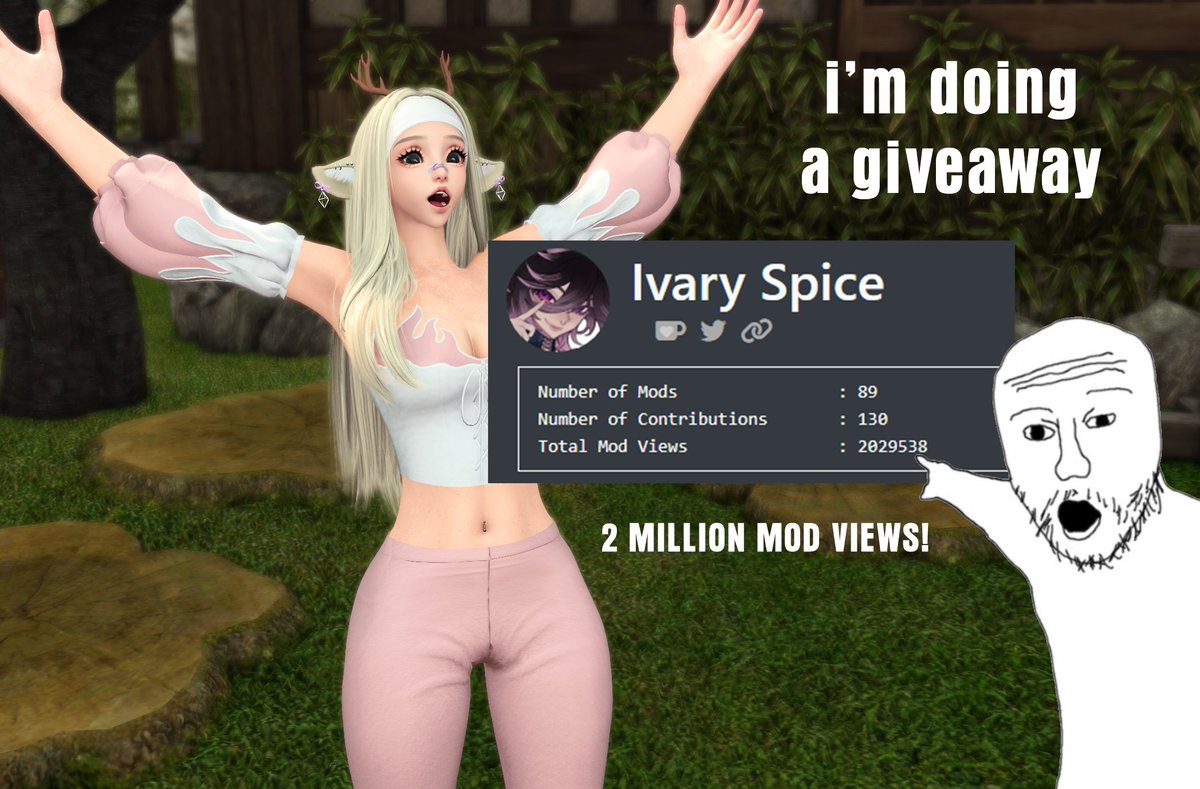 ivaryspice's tweet photo. I recently reached a pretty cool milestone of 2 million mod views on XMA! That's so crazy!! 
To say thank-you I've decided to do a lil giveaway! 
Any full outfit port (or upscale) of your choice!! 
To enter:
✨Follow me
✨Re-post this post
That's it!! Love yall, thank you 🫶 https://t.co/qZ95oVaX1u
