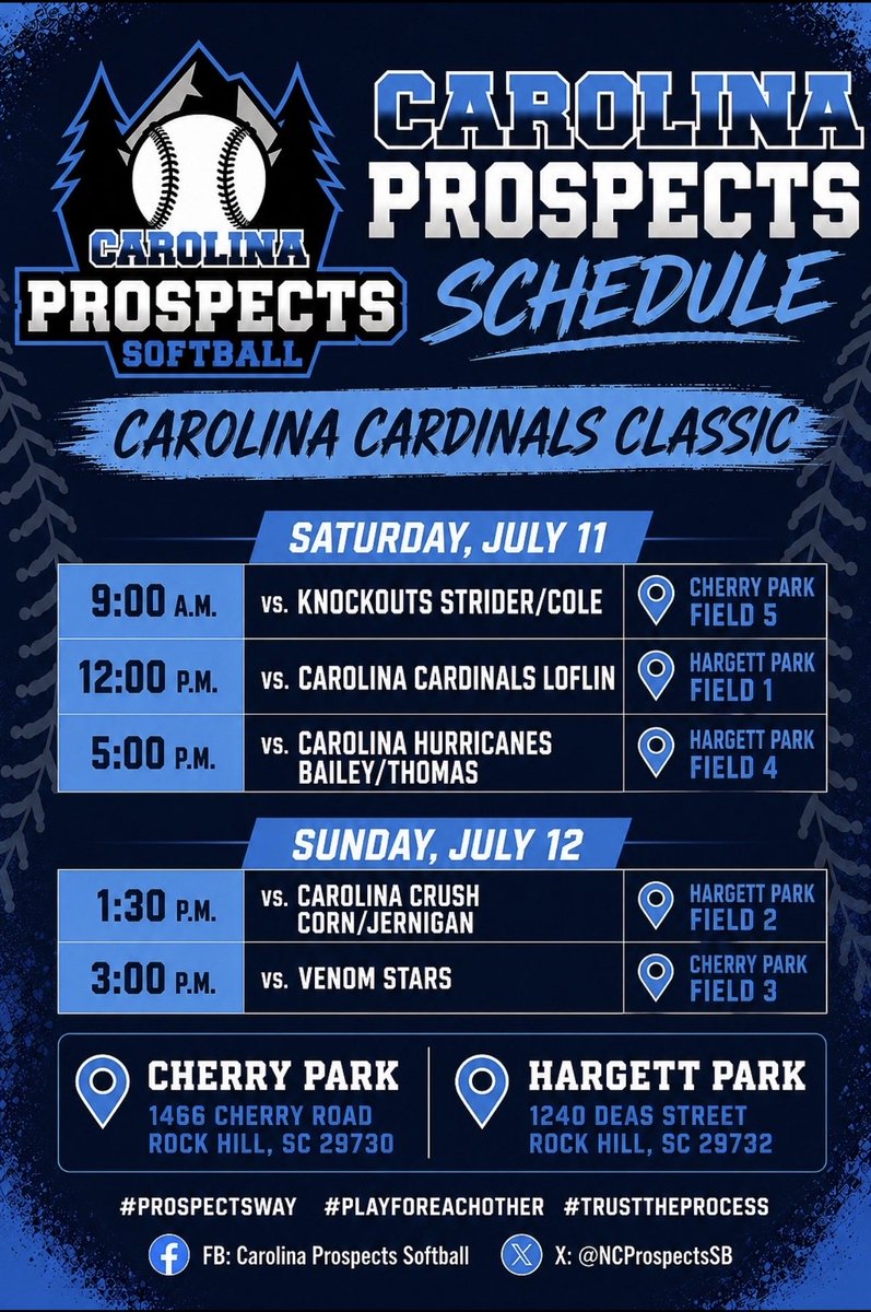 JordynSummey14's tweet photo. Schedule 🔒 in and ready to go! Come check out the @NCProspectsSB squad this weekend in Rock Hill, SC! 🫡 https://t.co/m15Y7pw92F