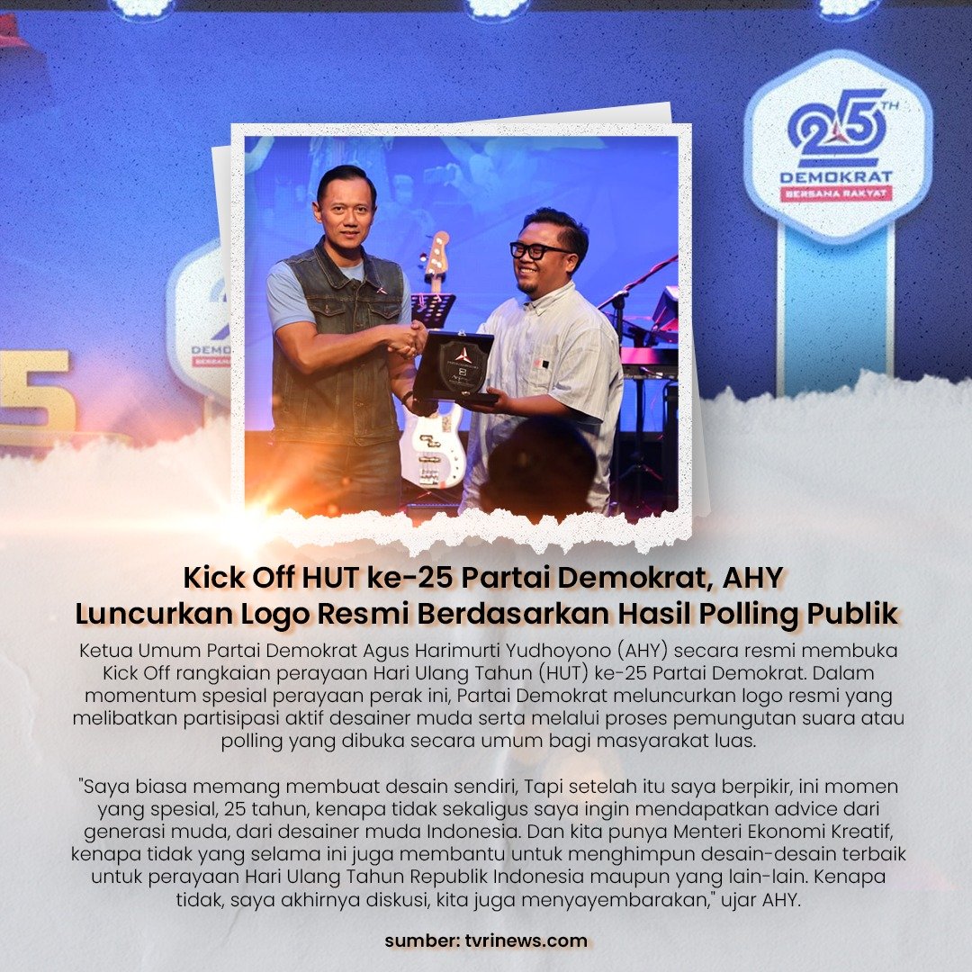 farohyay's tweet photo. Bersama AHY, Demokrat terus bergerak dengan semangat persatuan, pengabdian, dan harapan.
#LogoHUT25Demokrat https://t.co/c4qeH6mVyC