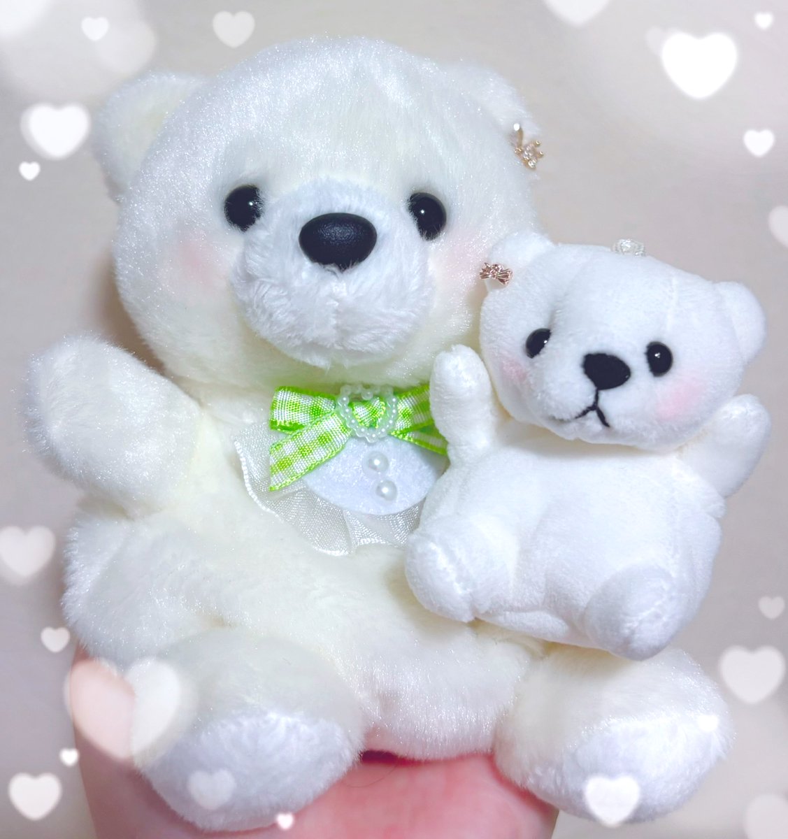 tada_hh_ok's tweet photo. 早速お迎えしました🐻‍❄💚🐻‍❄🧡
大きい子が遙一(よういち)なので小さい子は陽(はる)と名付けました(*´꒳`*)
思ってたよりも小こくてかわいい🥰

小さきいのち大切にします😌

@763_12
#みんなのぬいちゃん https://t.co/lr9kZ5euzi