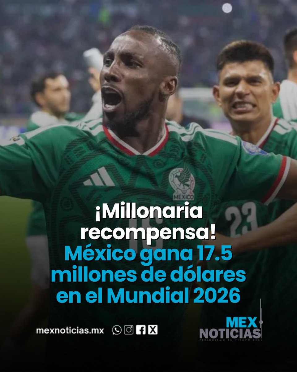MexNoticiasMx's tweet photo. 🇲🇽⚽💵#Mundial2026 | La Selección Mexicana recibió recursos para preparación y un premio económico por avanzar a los octavos de final del Mundial 2026
NOTA COMPLETA EN EL LINK 👇
https://t.co/eeItjbsvcP
#SelecciónMexicana #México #Tri #FutbolMexicano #OctavosDeFinal #Deportes https://t.co/J7Zz85RFze