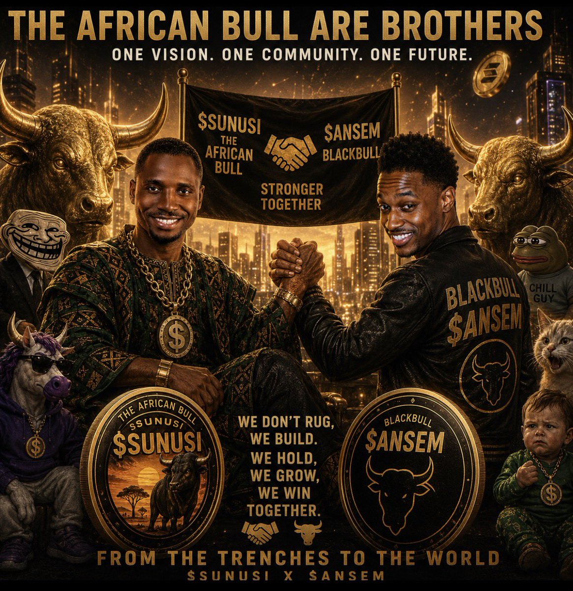 theafricanbulll's tweet photo. If ANSEM hit 400M+ MC, it’s just a matter of time before $SUNUSI hit 1 Billion MC

The AfricanBull and Black Bull are One🤝
From Trench to the World🌏 https://t.co/AUVX8Cunt6