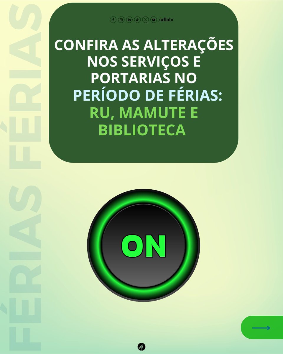uflabr's tweet photo. Enfim, #férias! 🚌📚

▶️RU, Biblioteca, Mamute e Portarias: deslize para conferir o que muda na #UFLA durante o recesso!

Boas férias, galera! Já estamos com saudade! 😉 https://t.co/veV3B76STf