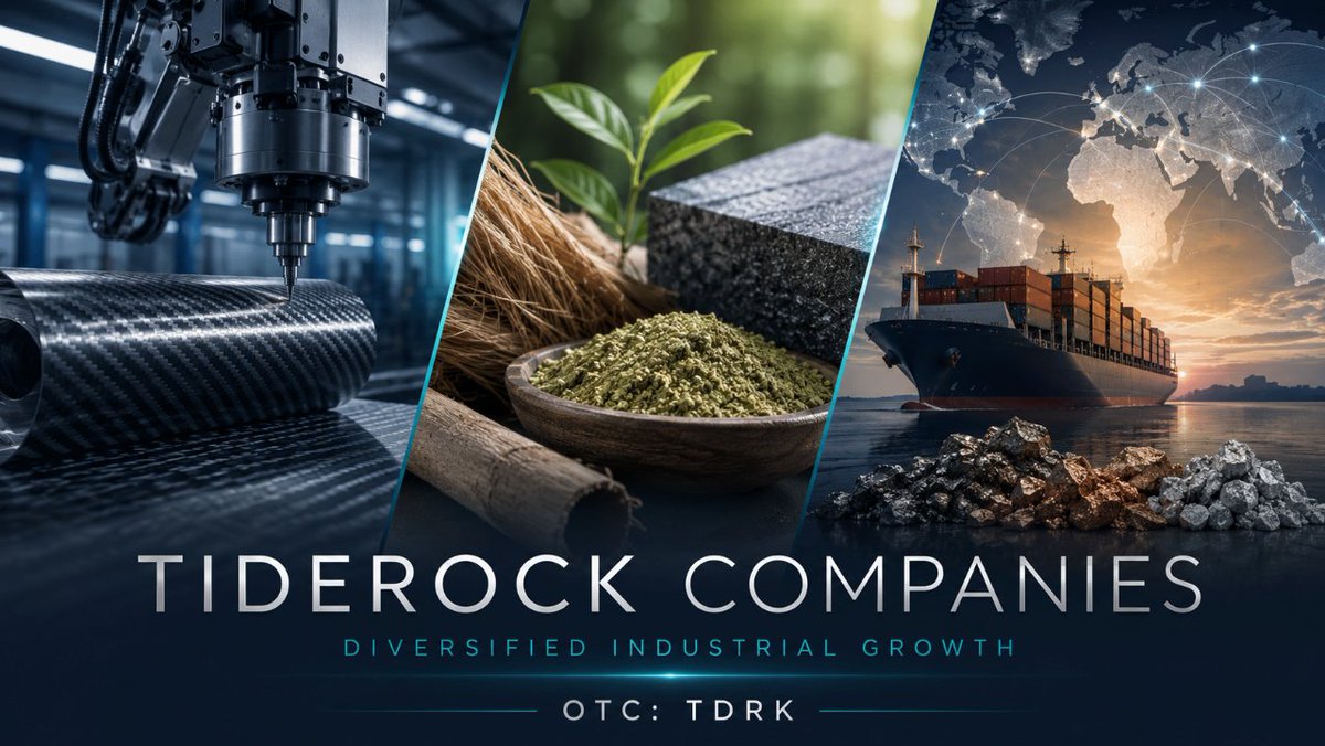 AlorosCorp's tweet photo. Tiderock Companies
(OTC: $TDRK)

Tiderock is building a diversified platform across advanced composites, sustainable materials, and global commerce.

With Tiderock Composites continuing to support manufacturing demand across key industrial markets, and Arcata Global expanding the company’s reach into commodities and resource development, Tiderock is focused on creating long-term value through practical, scalable business lines.

Our strategy remains centered on execution, operational growth, and building a stronger foundation across each area of the company.

#TDRK #AdvancedManufacturing #Composites #OTCStocks