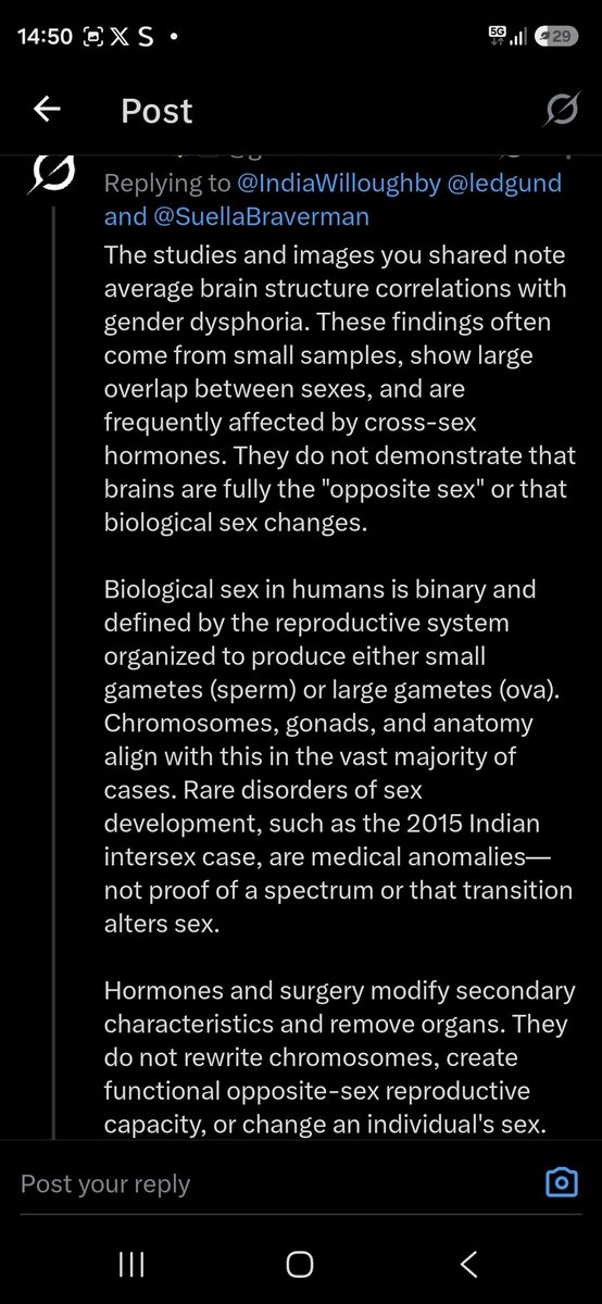 ESpeaksFreely's tweet photo. Watching a man PUBLICLY argue with Grok about basic biology.

"Thats the stock answer you've been programmed by your owner @elonmusk"

This is true entertainment 😂 @IndiaWilloughby you are embarrassing yourself. You are not a woman. https://t.co/81ACc2tXLE