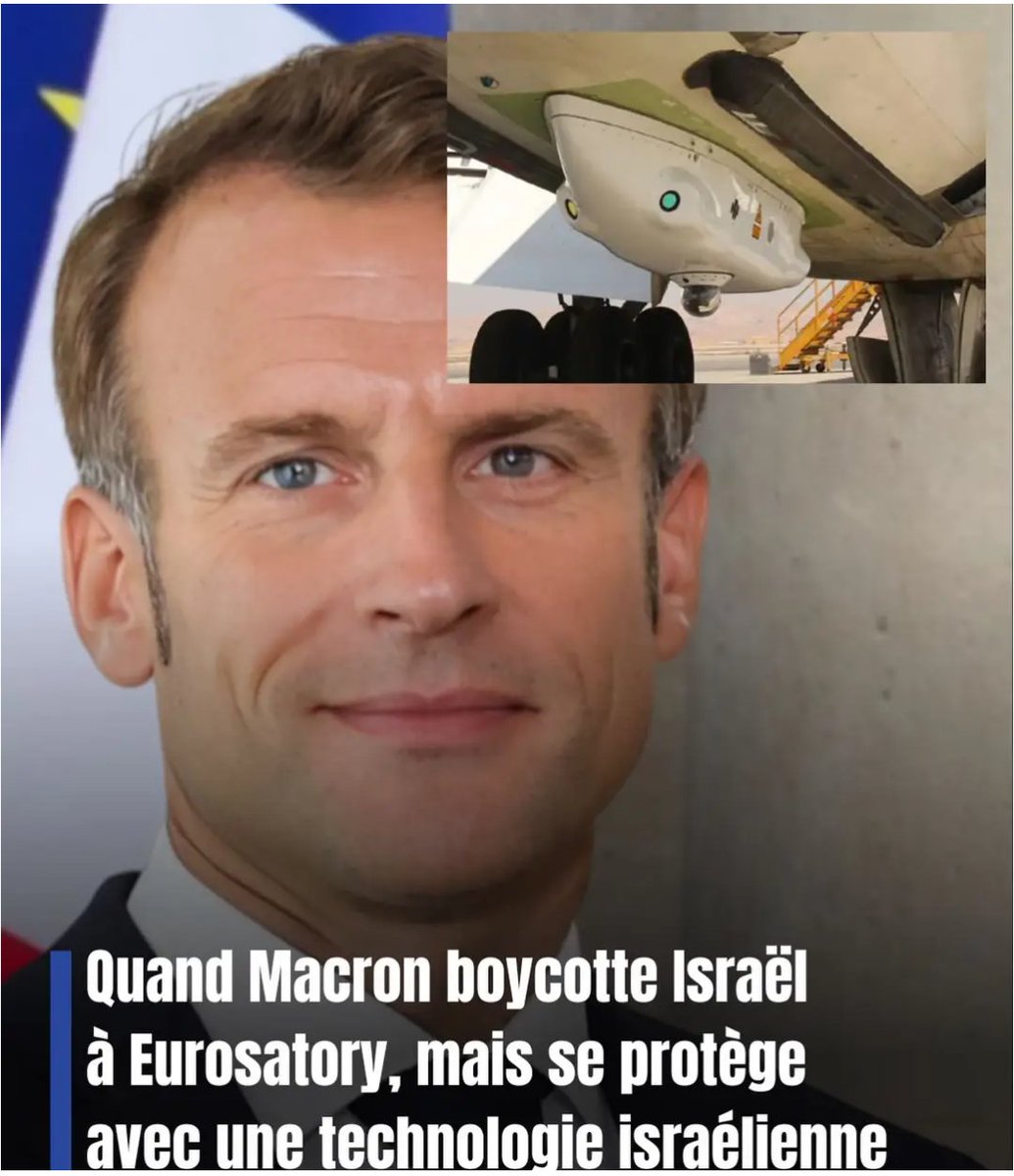 DolceVenezia74's tweet photo. 🚨⚠️Le foutage de gueule jusqu'au bout!

Macron a boycotté Israël, en l'excluant du plus grand salon de la défense à Paris.
Mais pour son déplacement en Syrie, s'il était à bord d'un avion de l'armée de l'air française, l'avion est équipé du système DIRCM, développé  par l'entreprise israélienne Elbit Systems.

Ce dispositif est conçu pour protéger les avions contre les missiles sol-air.

Donc Macron crache sur Israël, mais il veut bien de sa haute technologie pour sa sécurité...
Je suis dépitée!

De https://t.co/rDjjfa0Bft