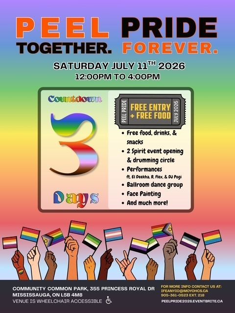 AYSPtweets's tweet photo. 🎉 Only 3 days left until the Peel Pride event!
Saturday, July 11 | 12–4 PM | Community Common Park in Mississauga
#PeelPride #Pride2026 #CelebrateTogether https://t.co/2OL1vSllHH
