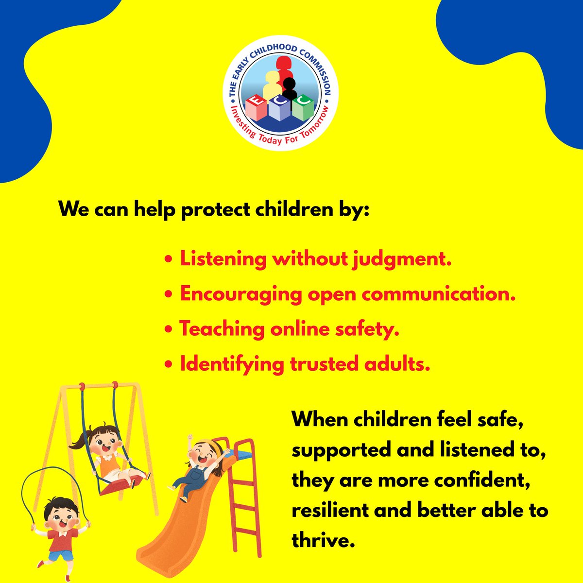 ECCJA's tweet photo. A trusted adult can make all the difference in a child's life. Let's be that safe person. β€οΈ
#12StandardsMatter #ChildrenMatter #EarlyYearsMatter https://t.co/5tHmkUjRmH