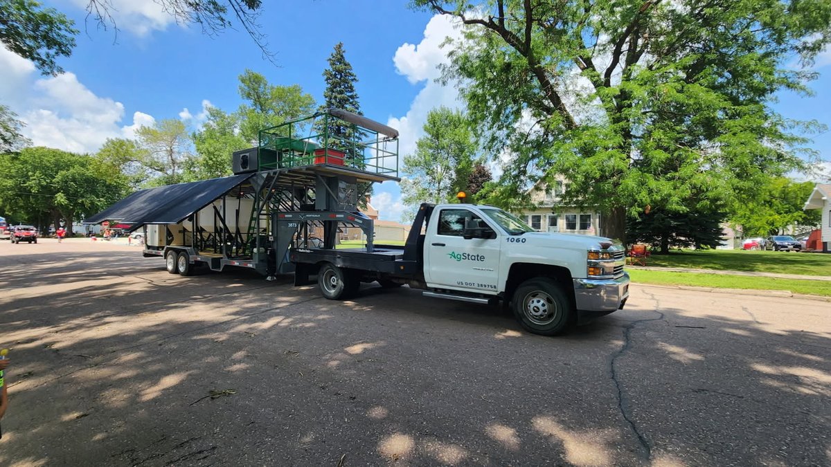 AgState_Iowa's tweet photo. Brandon Meyer proudly represented AgState by driving the AgState drone trailer in the George Freedom Days Parade. We're always grateful for opportunities to connect with our communities and celebrate local traditions!

#agstate https://t.co/7WSnmh3Jh3