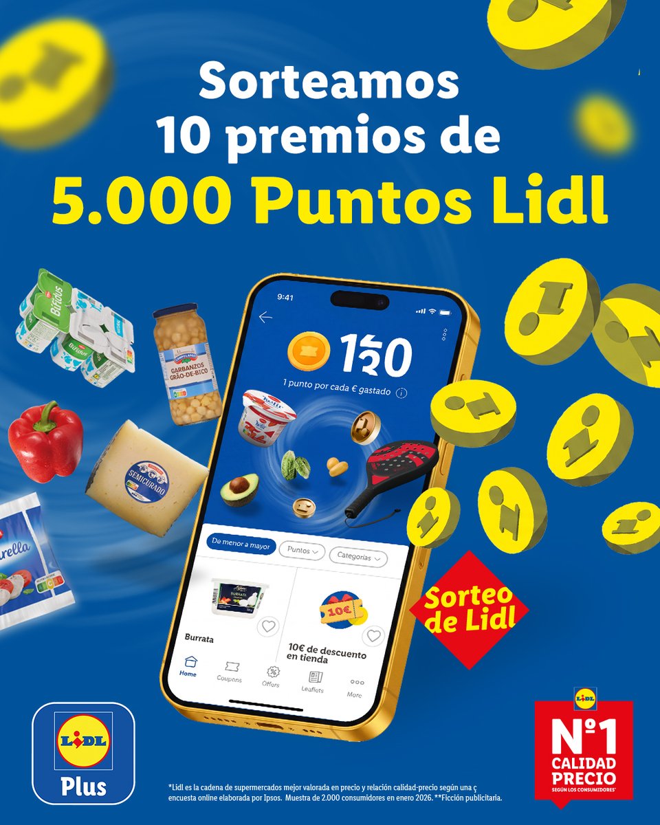 lidlespana's tweet photo. 🪙 ¡SORTEAMOS 10 PREMIOS DE 5.000 PUNTOS LIDL! 🪙

Cada compra suma. Y ahora, además, puedes ganar uno de nuestros 10 premios de 5.000 Puntos Lidl.

Participar es muy fácil:

1️⃣ Sigue a @lidlespana.
2️⃣ Comenta cuál es tu producto favorito de Lidl.
3️⃣ Menciona el hashtag #PuntosLidl.

¡Mucha suerte! 🤞