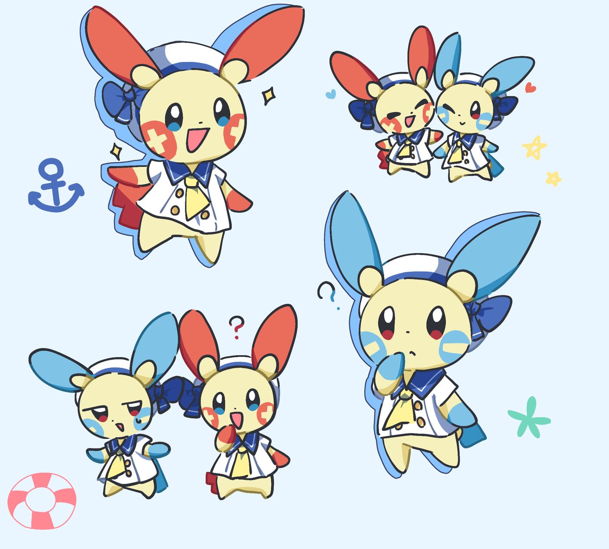 プラスルとマイナン⚡️🌊 #pokemonfanart