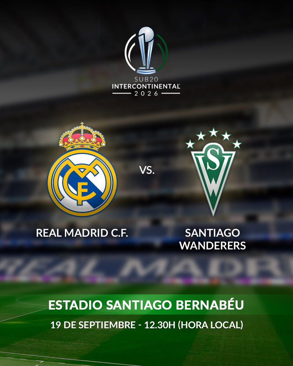 LibertadoresU20's tweet photo. 🛫 La #IntercontinentalSub20 entre 🇪🇸 @realmadrid y @swanderers 🇨🇱 se disputará en Madrid el 19 de septiembre.

📋 Más info: https://t.co/chzvBi63ss https://t.co/kGI82cwTwz