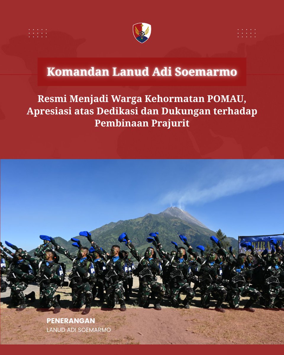 lanud_smo's tweet photo. Komandan Lanud Adi Soemarmo Marsma TNI Henri Ahmad Badawi, S.M., M.M., M.Han resmi dianugerahi sebagai Warga Kehormatan POMAU oleh Komandan Puspomau Marsda TNI Daan Sulfi, S.Sos., https://t.co/QUKbxlpYr0., M.Han. Penganugerahan dilaksanakan di Kab. Boyolali, Rabu (8/7/2026). https://t.co/EQwhoenbgE