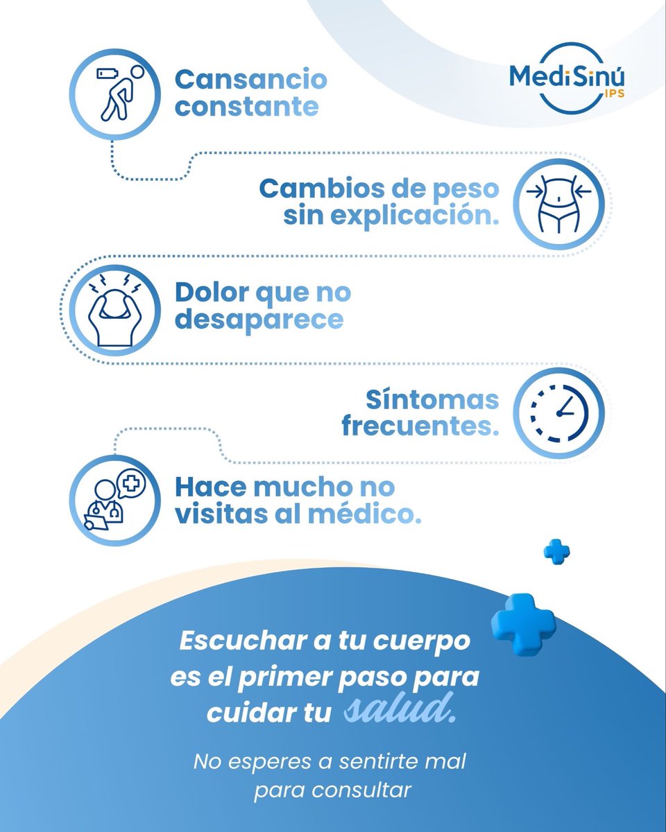 Medisinuips's tweet photo. ¿Y si hoy escuchas las señales que tu cuerpo lleva tiempo enviándote? 👀💙

No normalices el cansancio, el dolor o pequeños cambios. La prevención siempre será la mejor decisión. 

⤵️Conoce 5 señales que no deberías pasar por alto. 👉 https://t.co/l0s4wl1mHQ