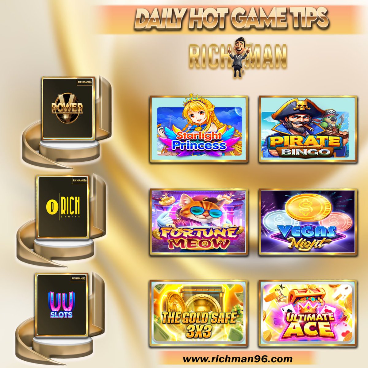 richman6663's tweet photo. 🔥🎰Hot Tips Game For Wallet 🎰🔥

🔥PLATFORM: V POWER🔥
 🔝GAME: STALIGHT PRINCESS💸
 🔝GAME: PIRATE BINGO💸

🔥PLATFORM: RICH GAMING🔥
🔝 GAME : FORTUNE MEOW💸
🔝 GAME:  VEGAS NIGHT💸

🔥PLATFORM: UU SLOTS🔥
🔝 GAME : THE GOLD SAFE 3X3💸
🔝 GAME: UNTIMATE ACE💸 https://t.co/0J5GsSZyGu