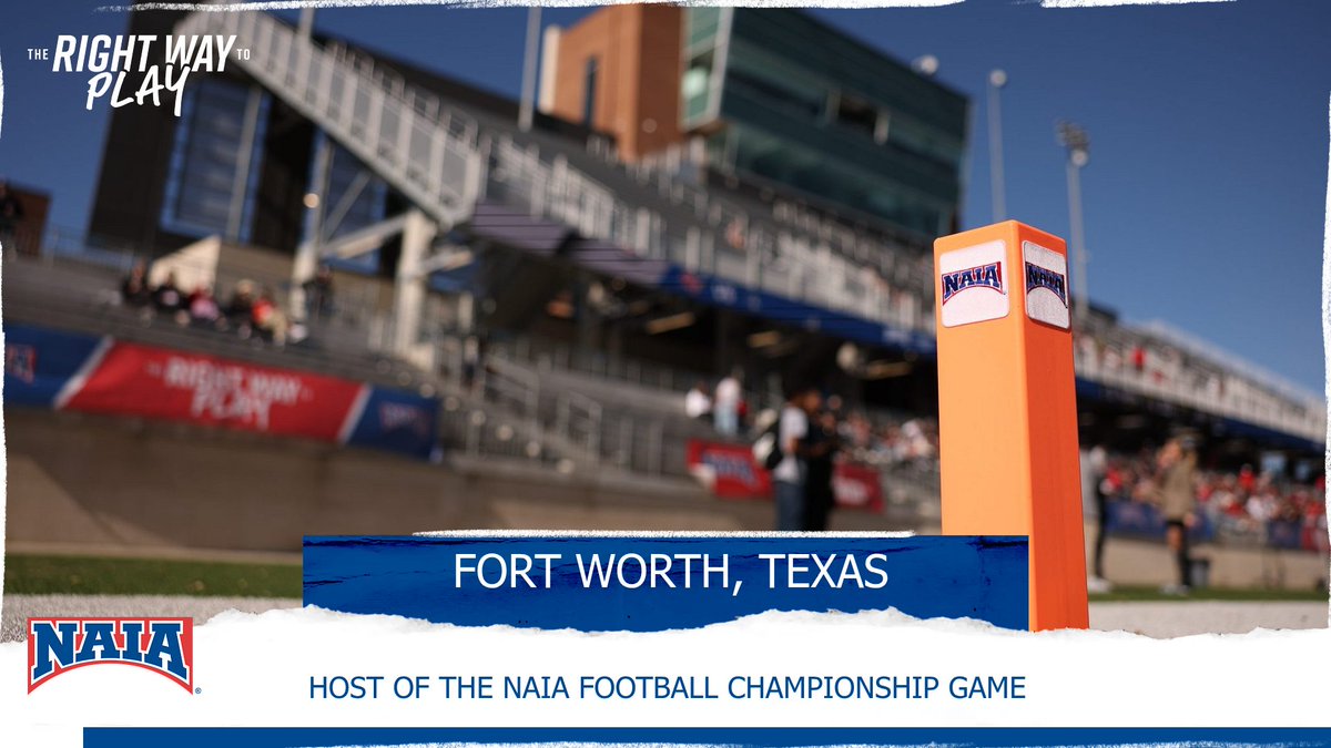 NAIA's tweet photo. 🏈
The #NAIAFootball Championship Game is headed back to the Lone Star State and @CrowleyISD Multipurpose Stadium, Dec. 19, 2026. We'll see you in #FortWorth! 🤠
➡️ https://t.co/gaCMPhCFMw
#TheRightWayToPlay #BattleForTheRedBanner https://t.co/S1voWychr0