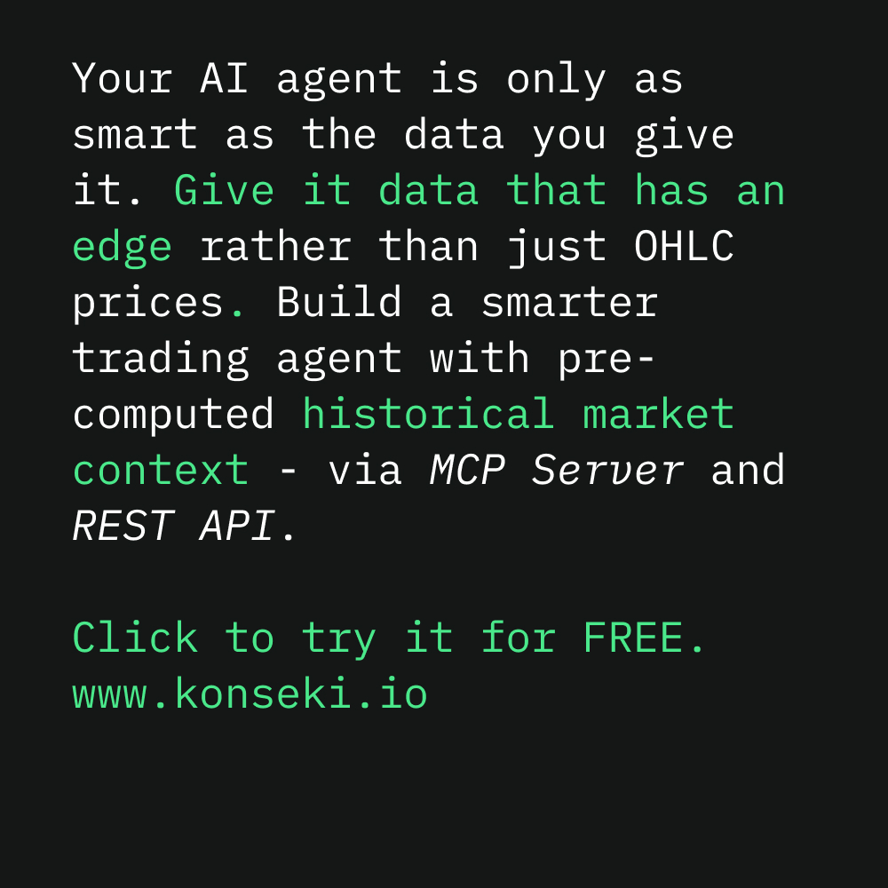 ssguo's tweet photo. 🤖 Give your AI trading agent an edge others lack with Konseki historical market context.